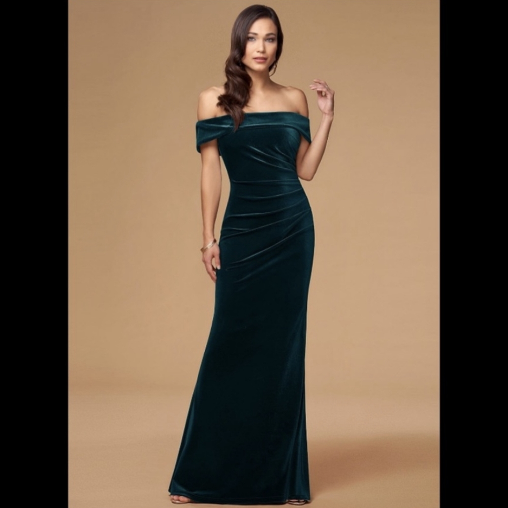 Ruched Green Velvet Gown